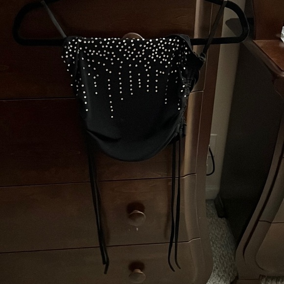 MOTEL ROCKS - black, strapless, bedazzled top - adjustable ruching on side - M - Picture 3 of 4